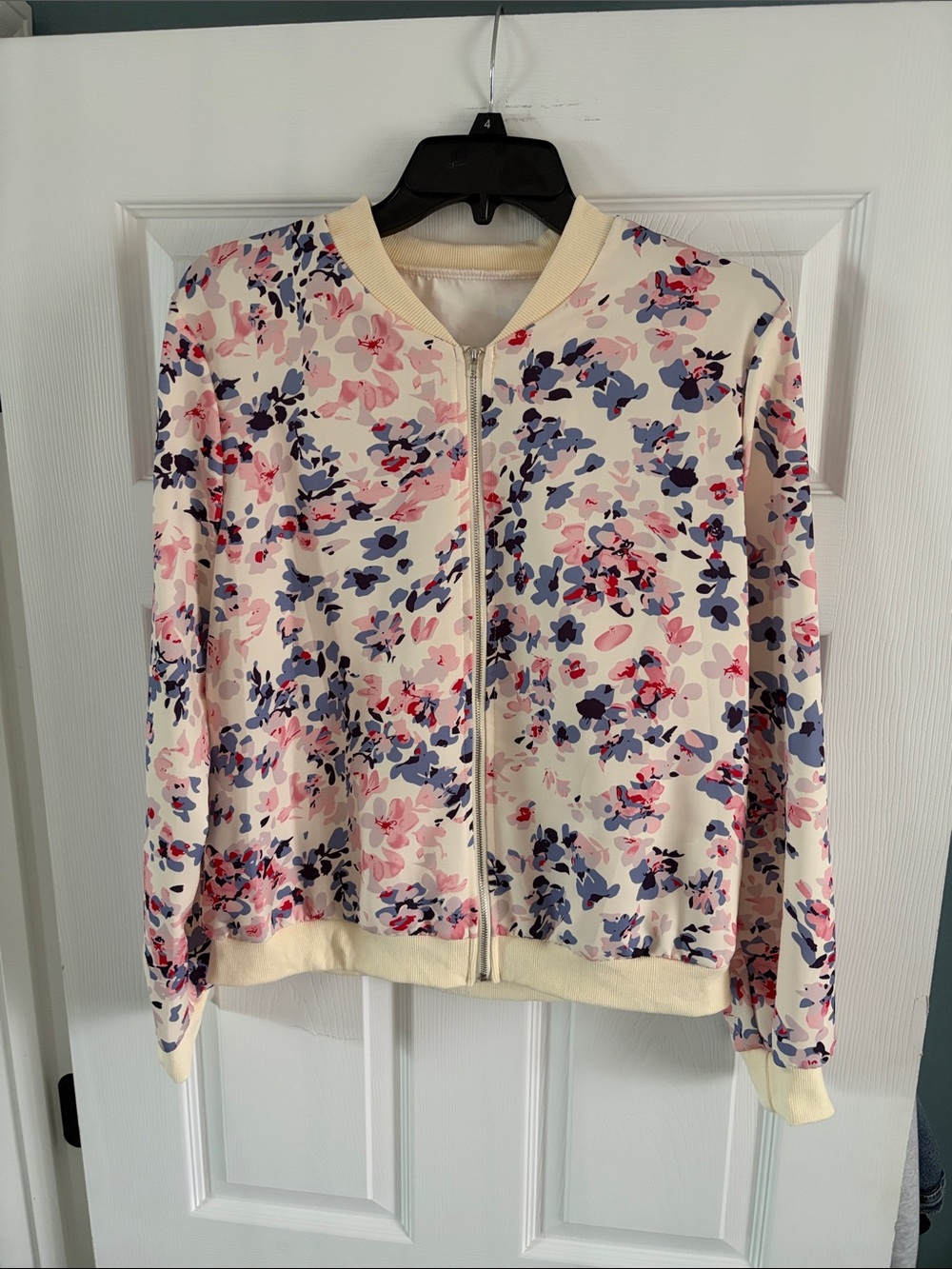 SHEIN Floral Bomber Jacket - Cream/Pink/Blue